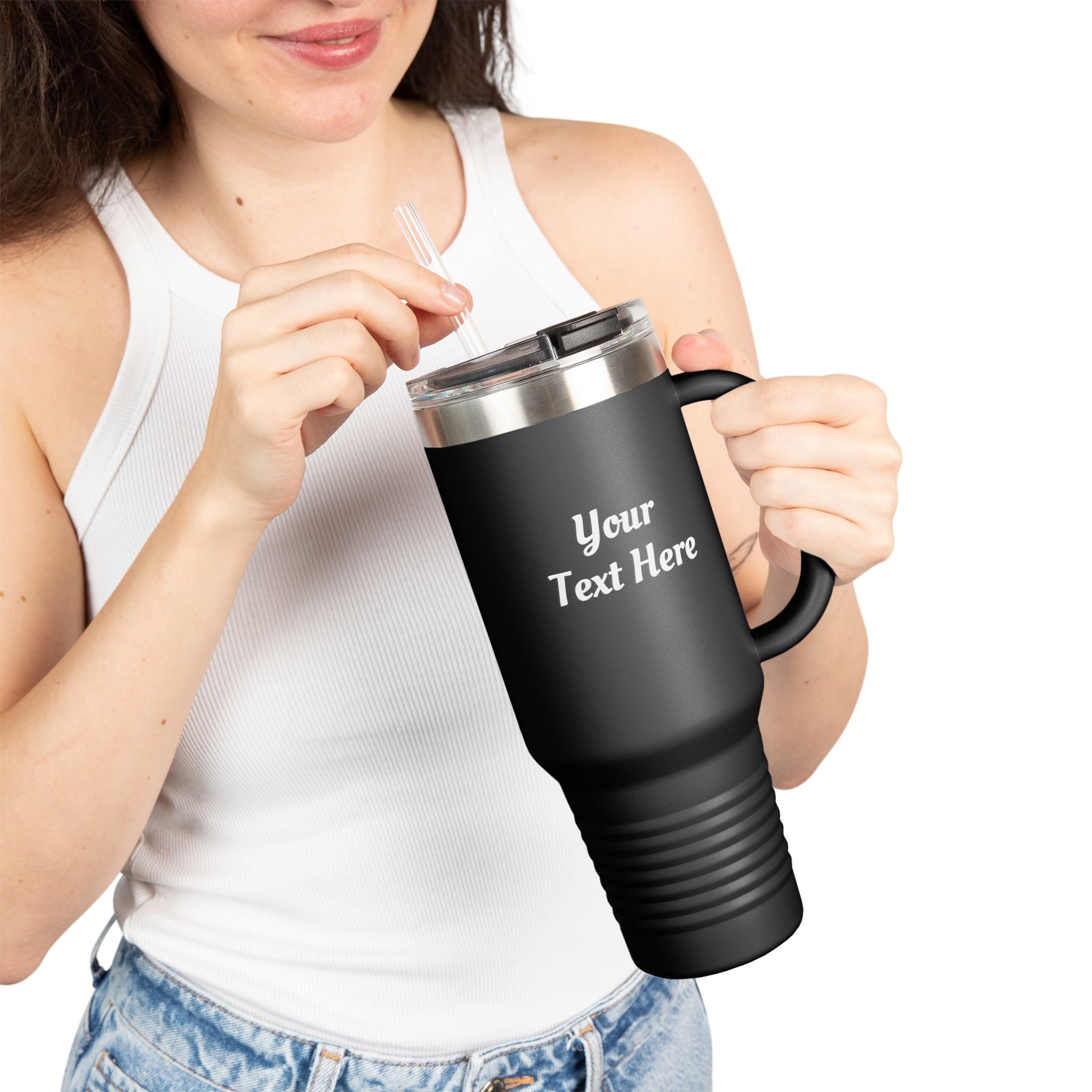 Customizable 40oz Insulated Travel Mug with Handle — Personalize Tumbler