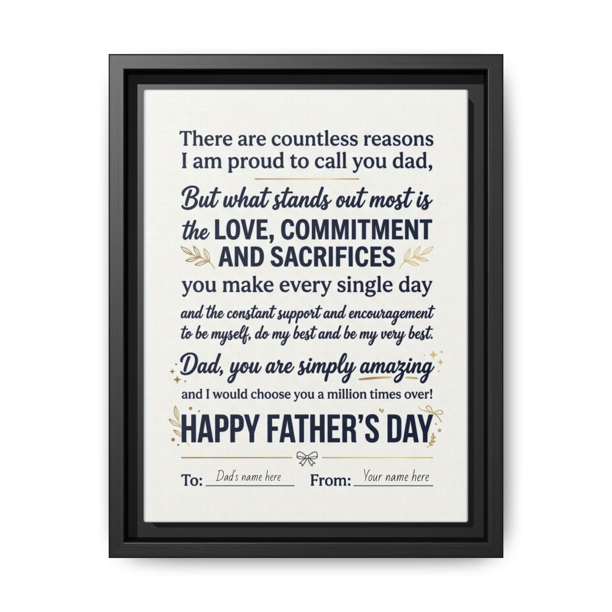 Father's Day Framed Canvas — Happy Father's Day Tribute Print (Personalize To/From)