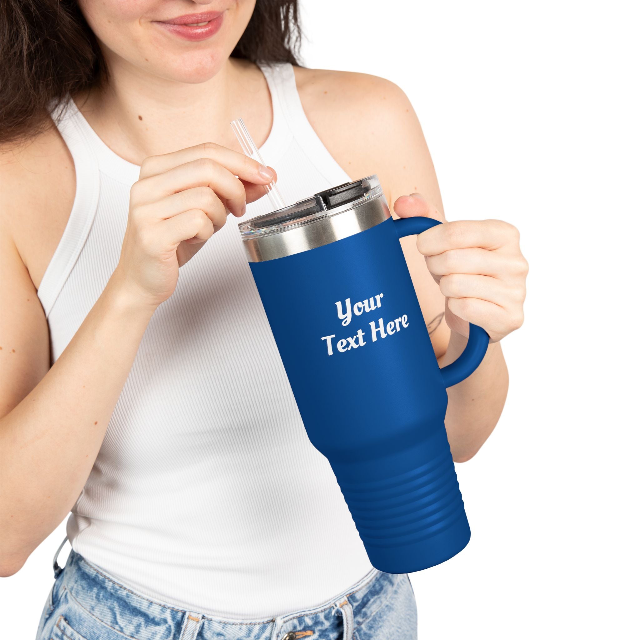 Customizable 40oz Insulated Travel Mug with Handle — Personalize Tumbler