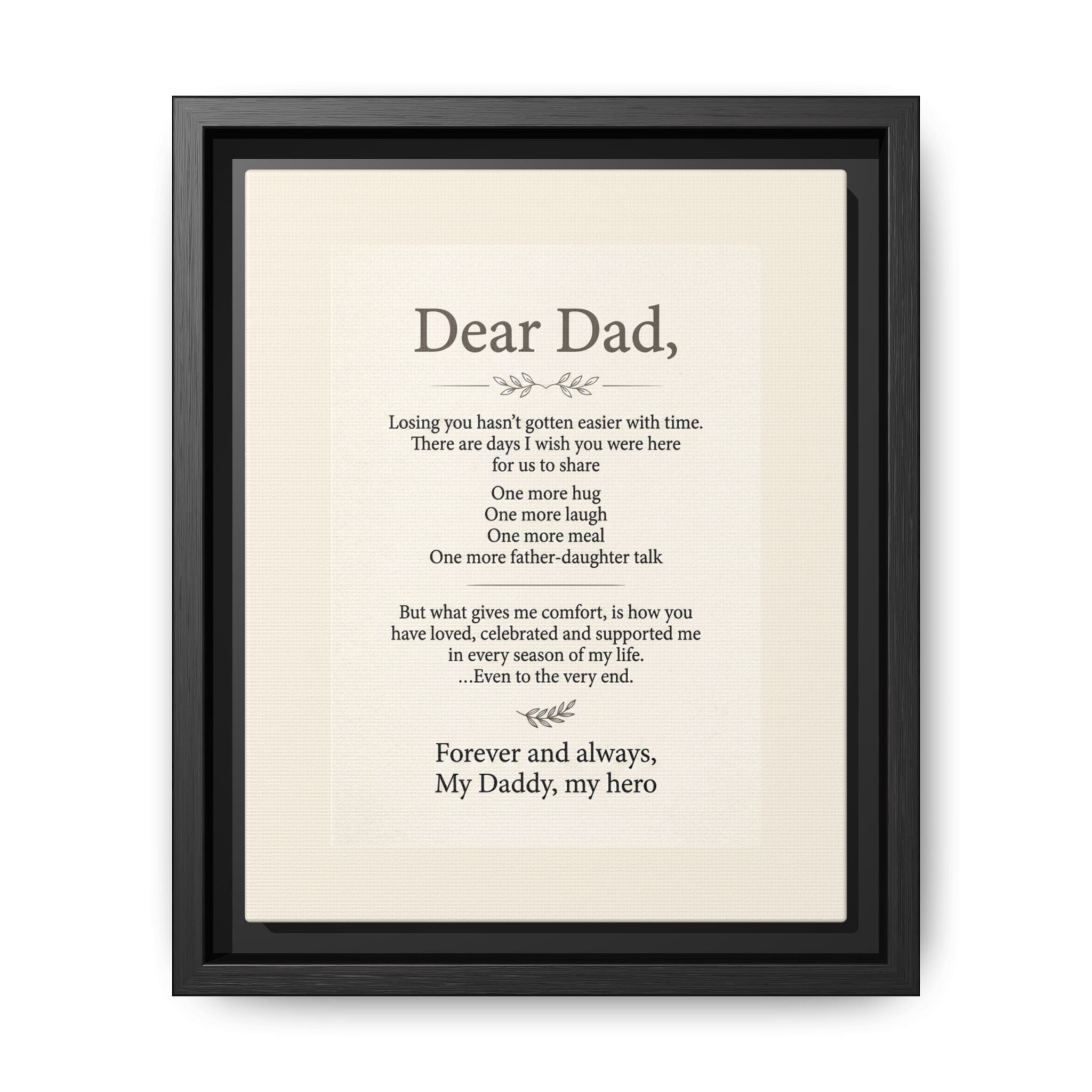 Dear Dad Framed Canvas Memorial Print- Remembrance Tribute