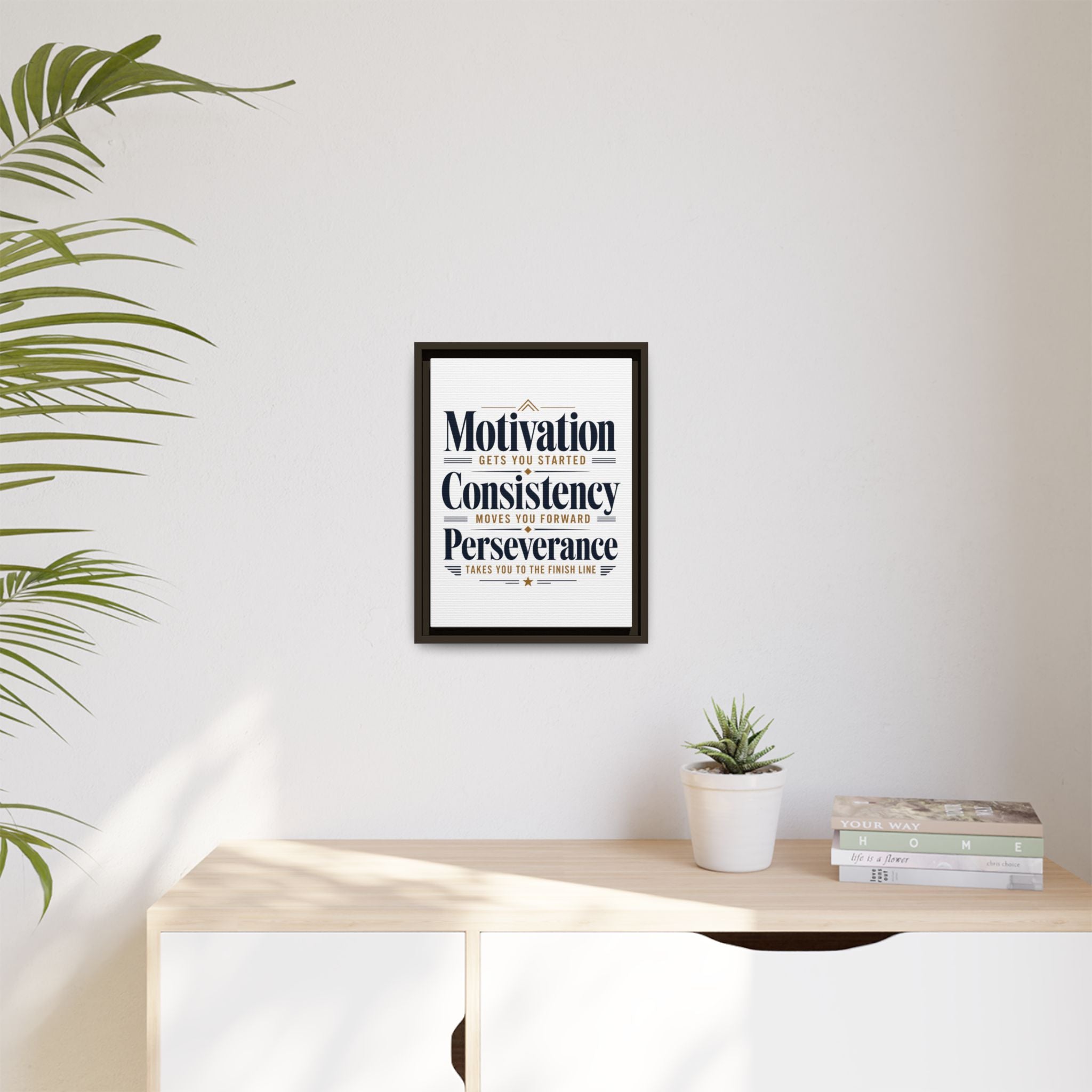 Motivation • Consistency • Perseverance Framed Canvas Print — Inspirational Wall Art