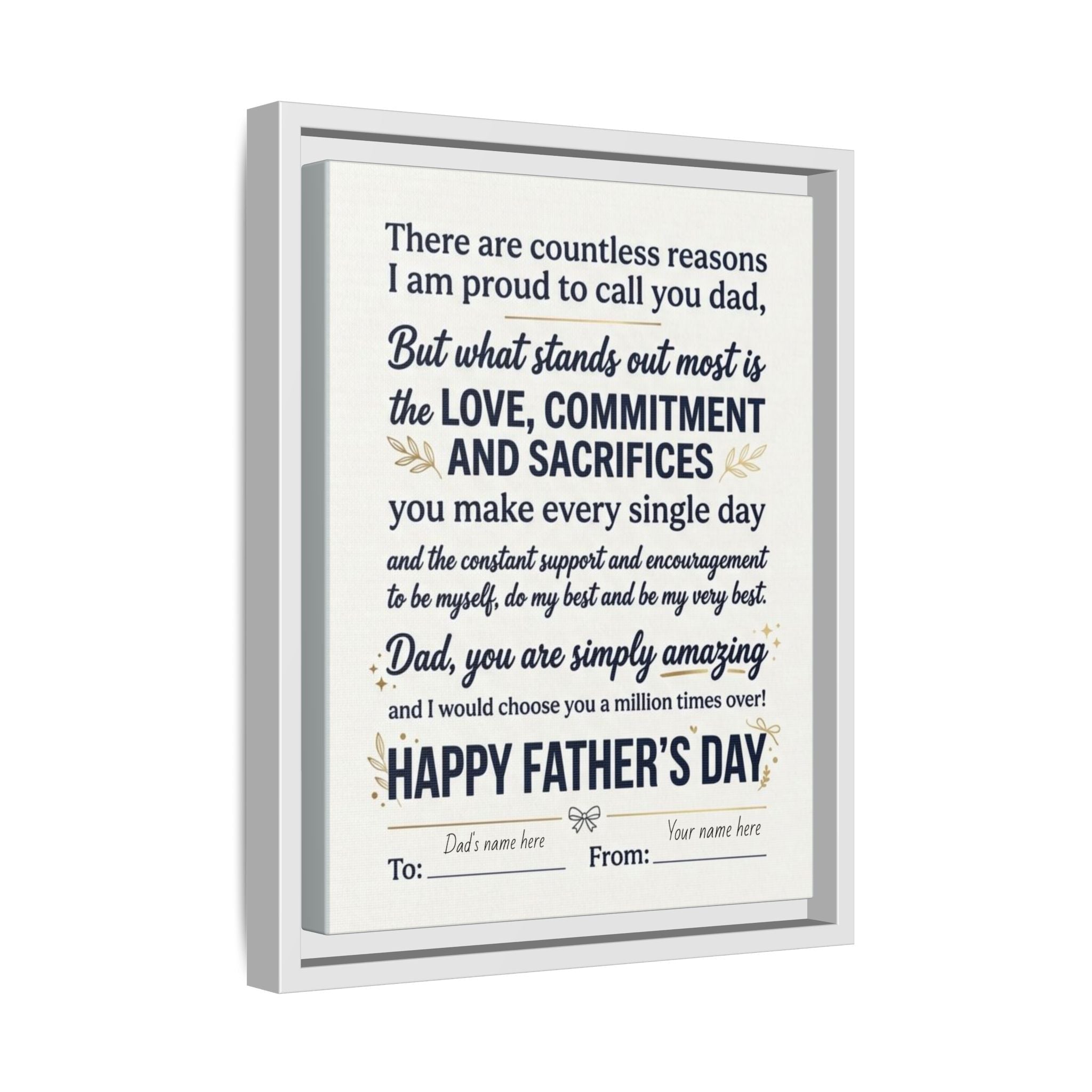 Father's Day Framed Canvas — Happy Father's Day Tribute Print (Personalize To/From)