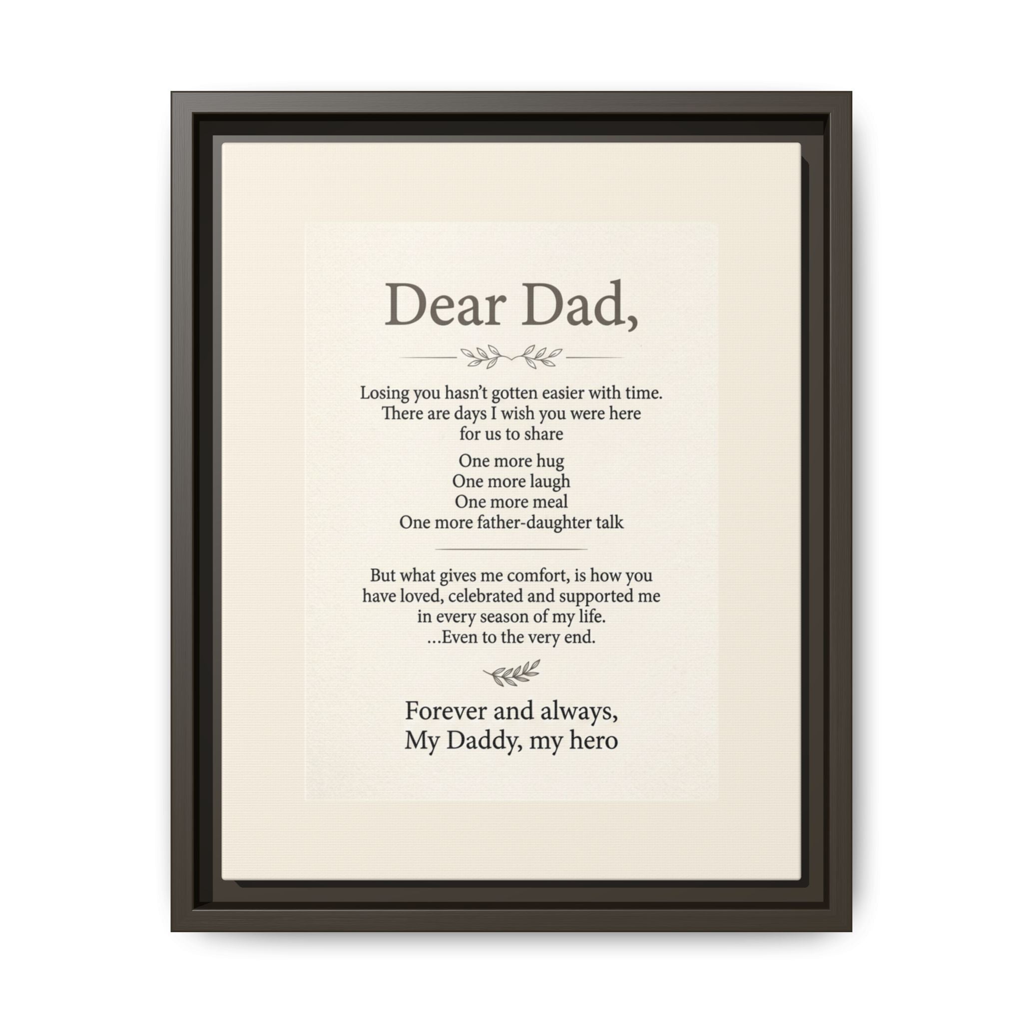 Dear Dad Framed Canvas Memorial Print- Remembrance Tribute