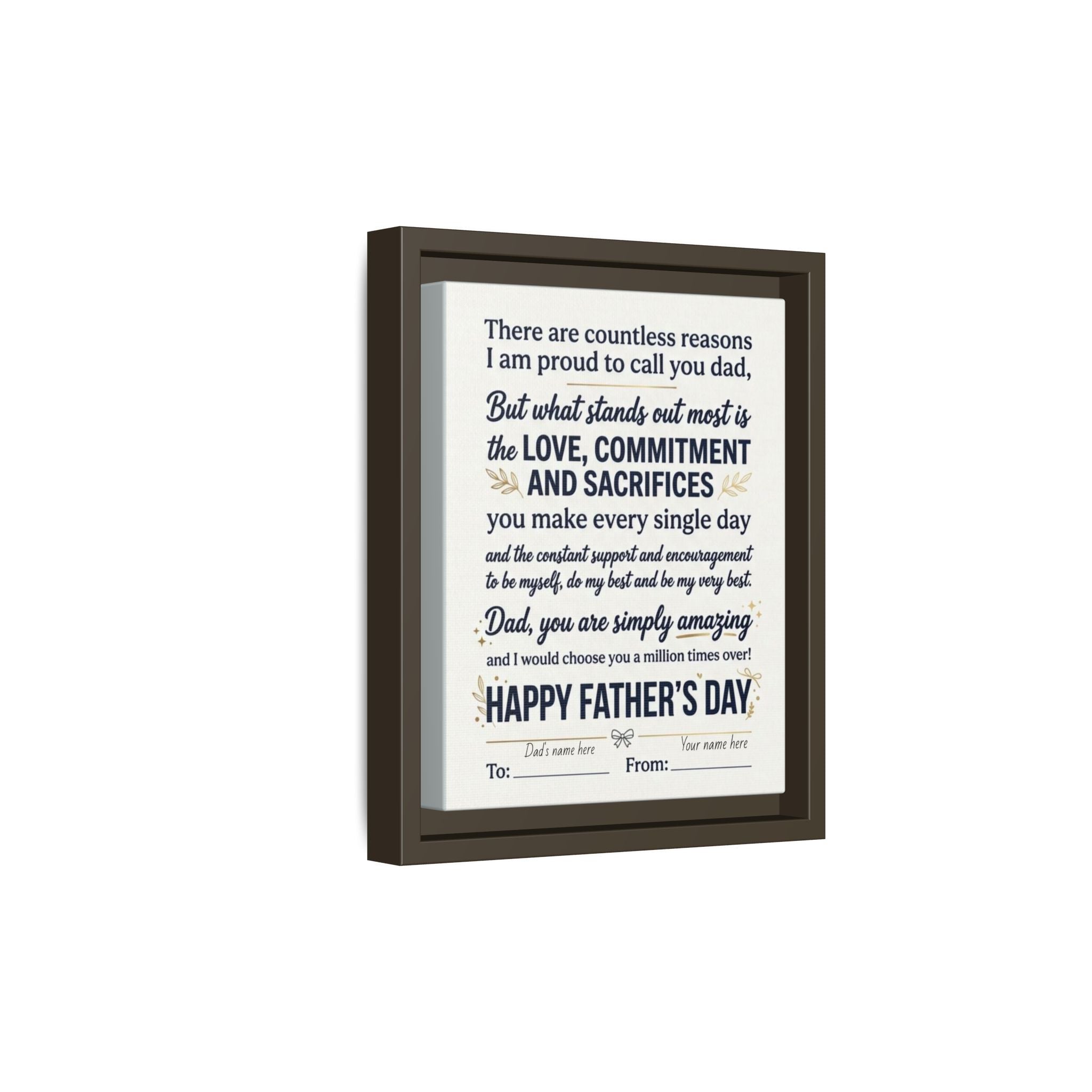 Father's Day Framed Canvas — Happy Father's Day Tribute Print (Personalize To/From)
